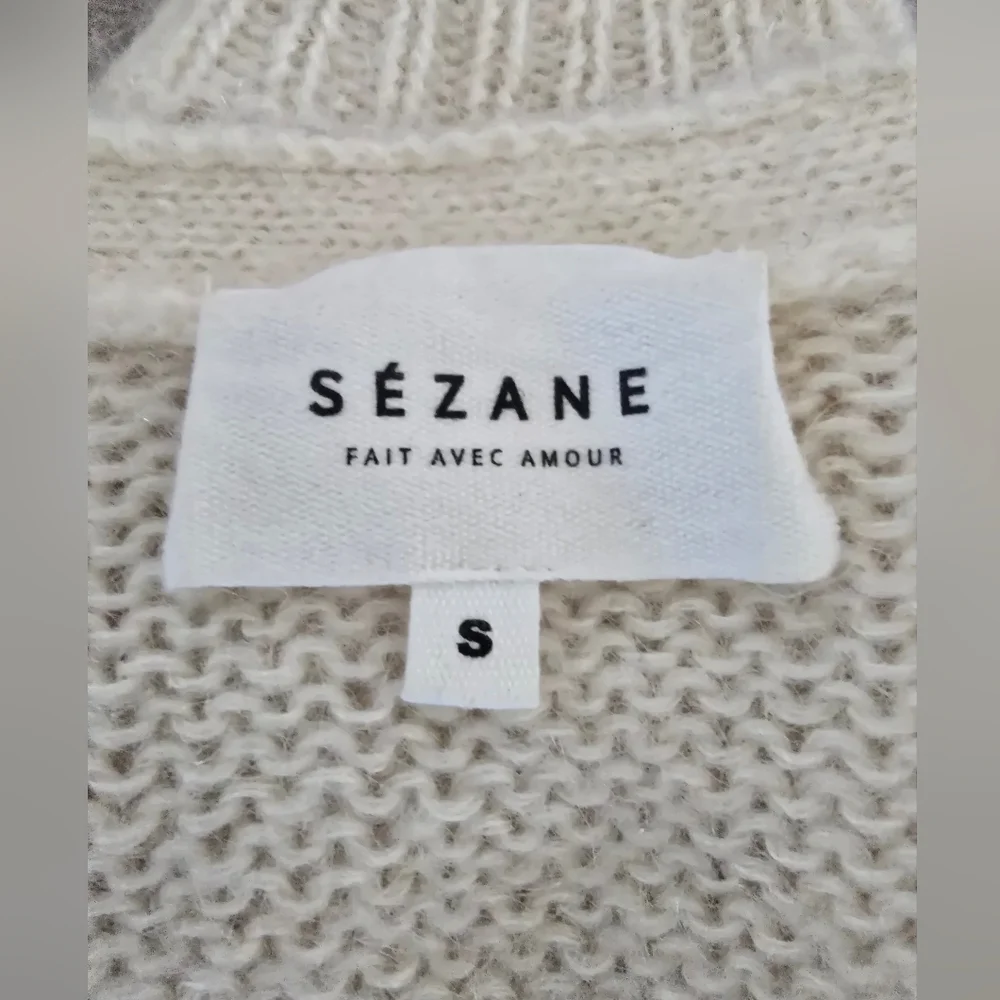 SÉZANE Dereck Fancy Knit Mohair Pointelle Cardigan Ivory Ecru S Like New RARE - Picture 7 of 12